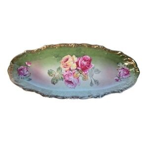 Antique Wheelock & Co Germany "California Rose" Ruffled Gold Edge Vintage Dish